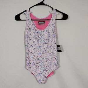 NWT Eddie Bauer White Sea Spray Racerback One Piece Swimsuit Girls Size L 14
